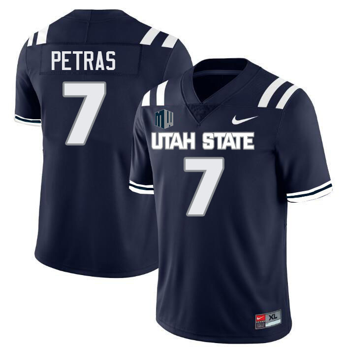 Utah State Aggies #7 Spencer Petras College Football Jerseys Stitched-Navy